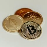 Financial concept image showing cryptocurrency and tax planning imagery